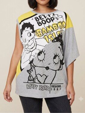 Vintage Iceberg Betty Boop Graphic Print Cotton Asymmetric Knit Tunic Top - M/L